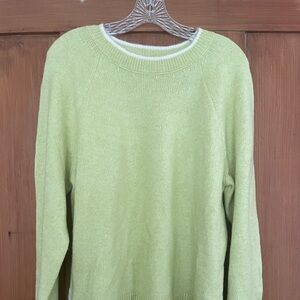 Talbots Light Green Yellow White Crew Neck Pullover Sweater L